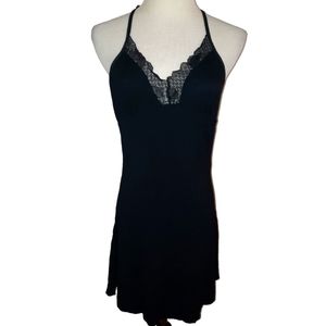 Angel Lingerie Black Cotton Lace Chemise Large  Nwt